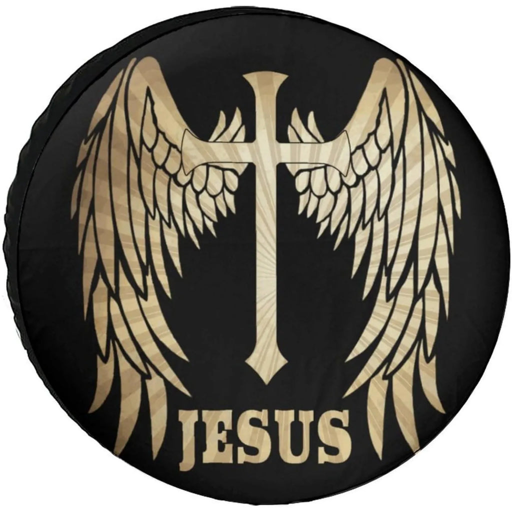 Christian Jesus Wings Cross Spare Tire Cover – SUV RV Truck Spare Tire Cover HIP 1 14 in