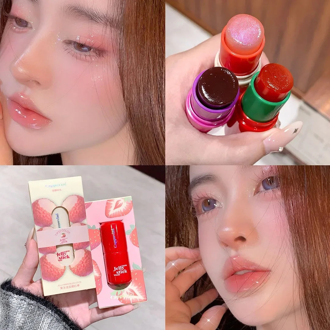 Color Changing Jelly Blush Stick Monochrome Low Saturation Facial Blusher 3IN1 Lip Cheek Eye Makeup Stick Matte Rouge Contour HIP 02