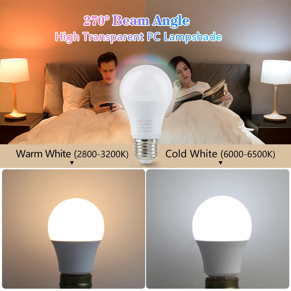 4-Pack E27 LED Bulbs 6W–18W SMD2835 | Warm & Cool White LED Light Bulbs HIP