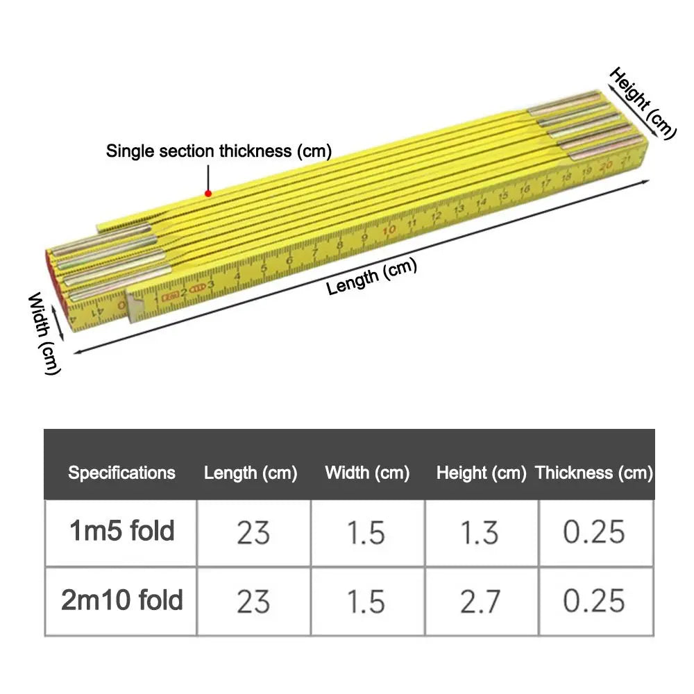 Folding Ruler 1.5M Dual-Sided Wood & Plastic – Carpenter Tool Folding Carpenter Ruler HIP