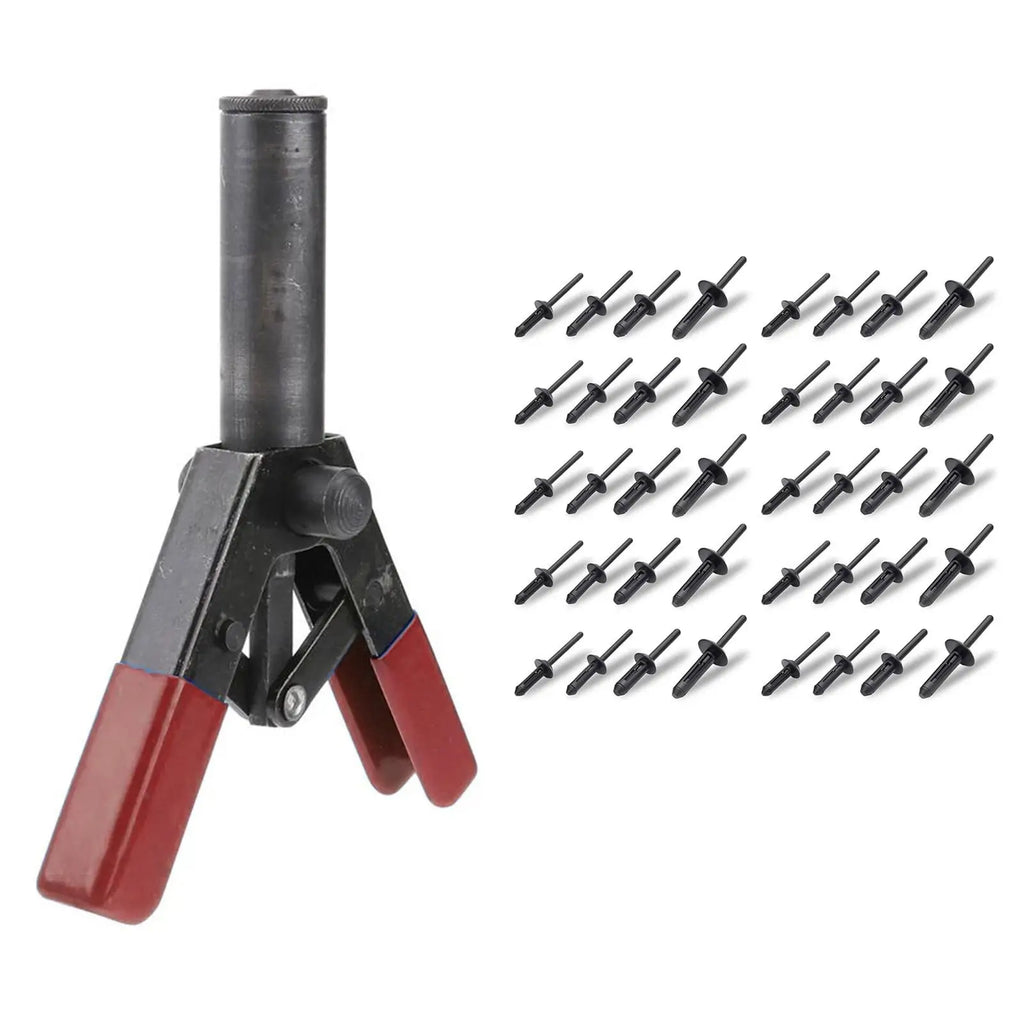Plastic Rivet Gun 6.3 Inch Poly Hand Riveter Kit for Fastening Door Panels Automotive Trim Blind Rivet Gun with 40pcs POM Rivets HIP A