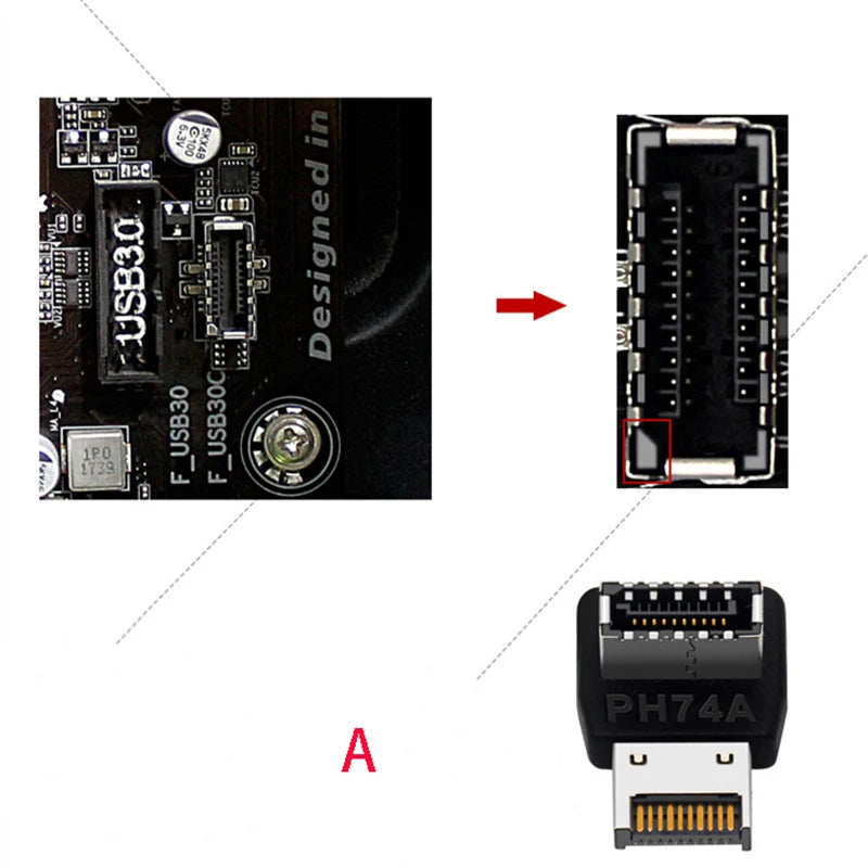 USB 3.1 Type E to Type C 90° Angled Adapter – PC Front Panel USB Cable Adapter HIP A