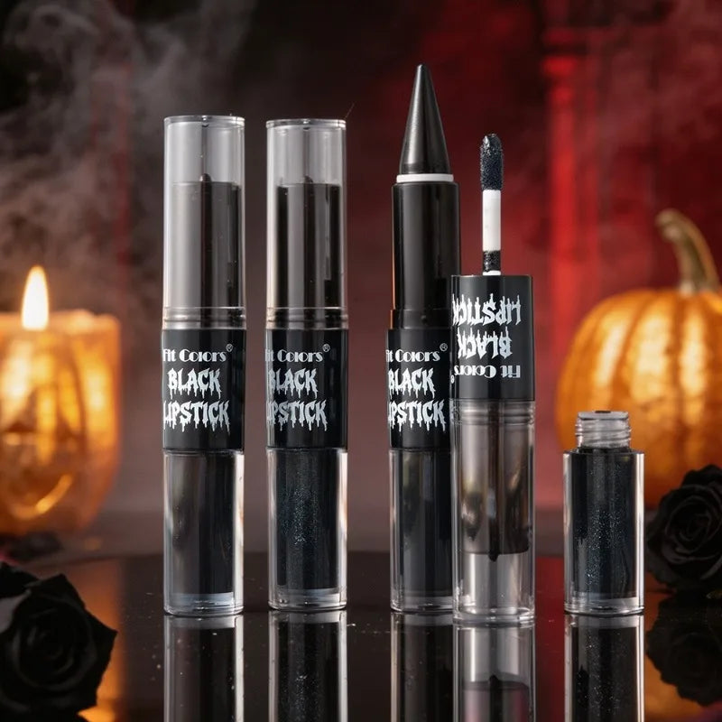 2 in 1 Halloween Lipstick Lip Gloss Non-Stick Cup Long Lasting Black Lip Makeup Moisturizing Shiny Lip Oil Gothic Dark Cosmetics HIP