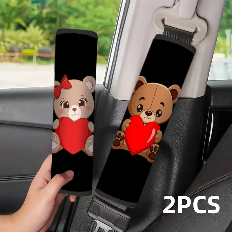 2pcs Bear Heart Car Seat Belt Covers – Universal Black Seat Belt Cover HIP