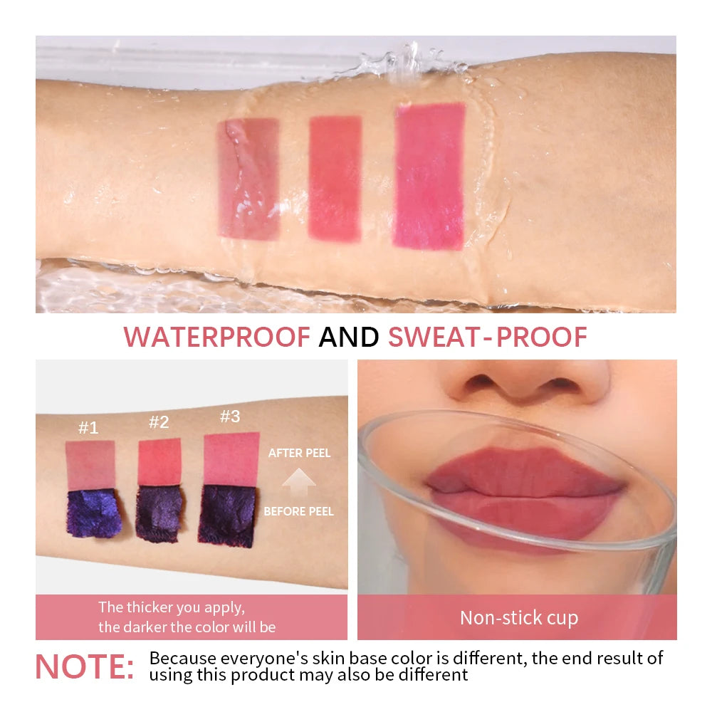 Peel Off Lip Stain Long Lasting Waterproof Reveal Lip Tint Transfer Proof Pink Red Non-stick Cup Lip Stain Makeup Cosmetics HIP