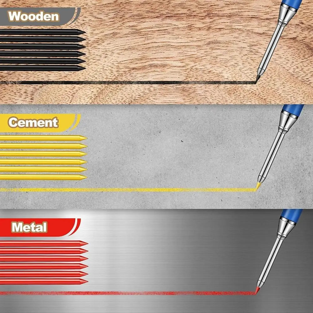 Deep Hole Carpenter Marking Pencil – Metal Body & Built-In Sharpener Carpenter Marking Pencil HIP
