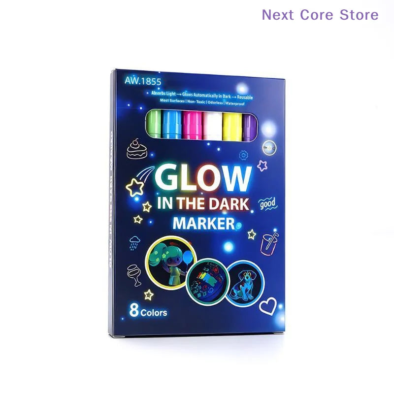 8-Color Glow-in-the-Dark Fluorescent Marker Set | DIY Crafts Craft Marker Set HIP