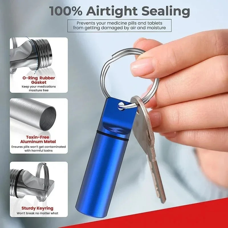 Aluminum Waterproof Pill Box Case with Keychain | Sealed Pill Storage Case HIP
