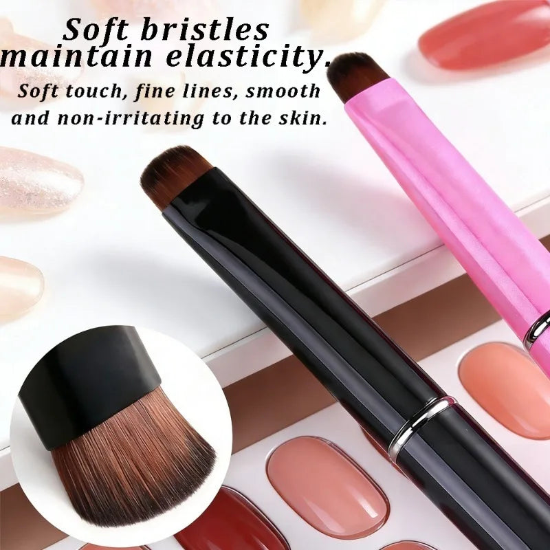 French Tip Nail Painting Brush Metal Handle Flat Round Head Manicure Tool Gel Polish Application Nail Surface Cleaning DIY Nail HIP