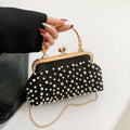 Pearl Diamond Shell Evening Bag – Chain Shoulder Clutch Evening Shell Clutch HIP Black