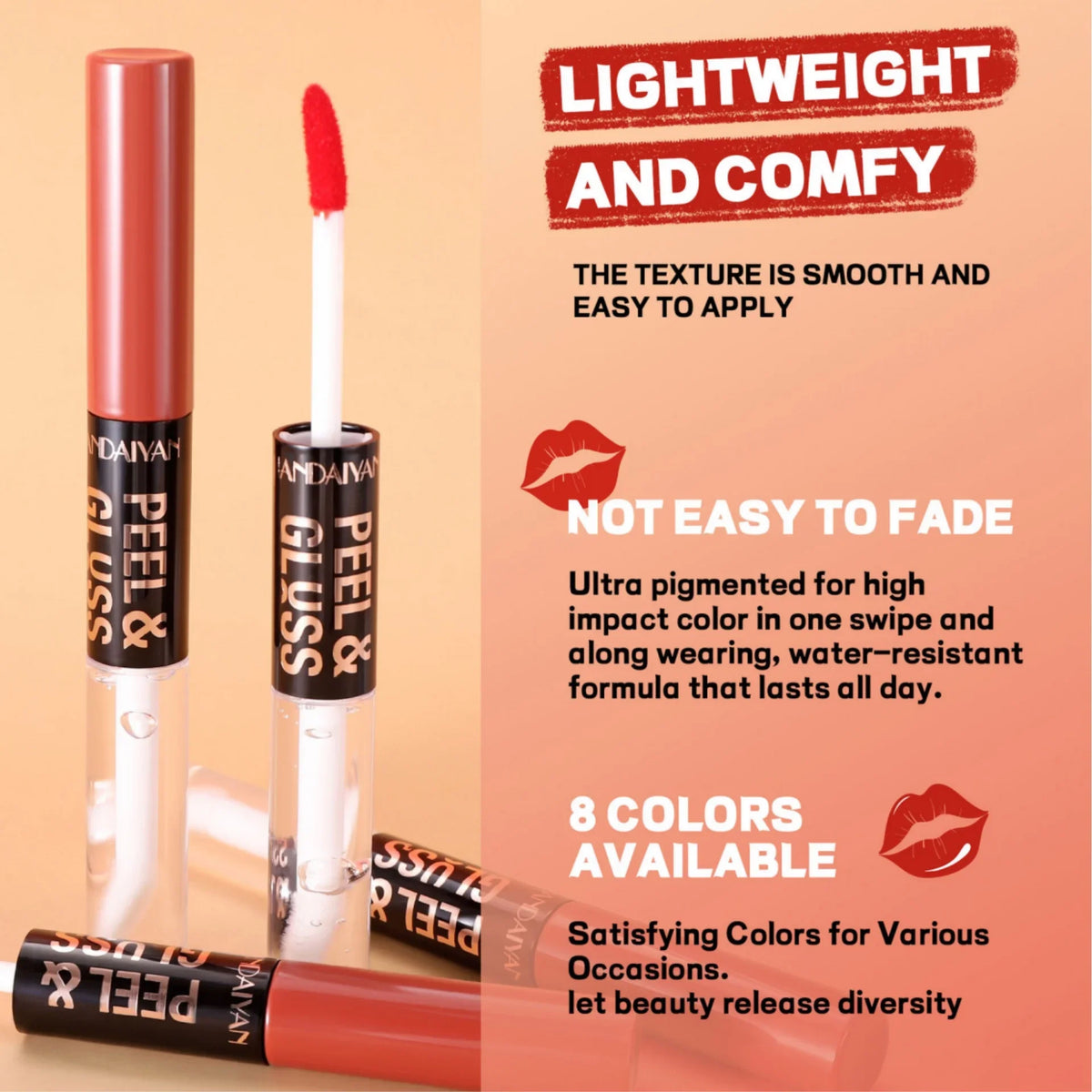 HANDAIYAN 2-in-1 Peel-Off Matte Lip Stain & Mirror Lip Oil Peel-Off Lip Stain HIP