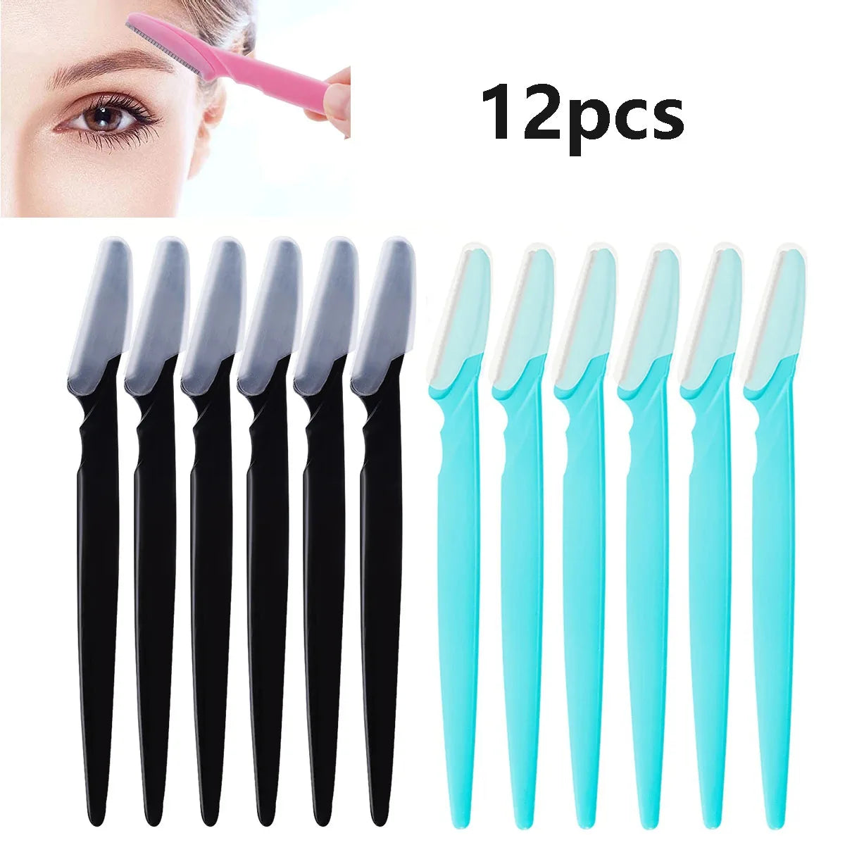 6/12 Pc Portable Eyebrow Trimmer Razors – Face Hair Remover Eyebrow Trimmer Razor HIP C514-6 black 6 blue