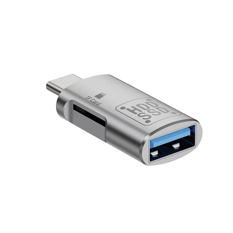 USB-C Micro SD Card Reader + PD Charging Adapter | OULLX USB-C Card Reader HIP TF USB Silver