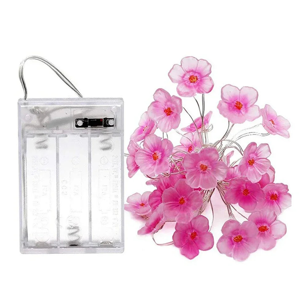 Cherry Blossom Flower Garland Lamp Battery/USB Operated LED String Fairy Lights Crystal Flowers Indoor Wedding Christmas Decors HIP