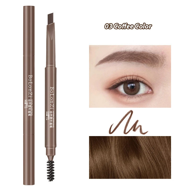 Double Head Eyebrow Natural Smooth Triangular Automatic Brow Pen Waterproof Long-Lasting Black Brown Eyes Brow Pencil with Brush HIP 03