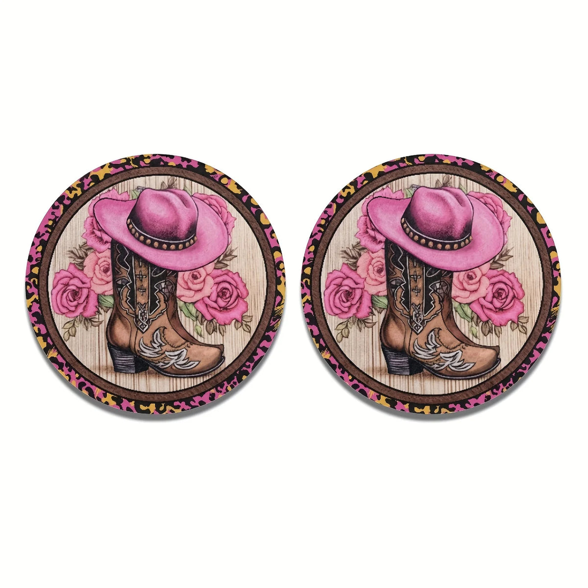 Western Cowboy Hat & Boots Car Coasters – Set of 2 Car Cup Holder Coasters HIP 1 Other