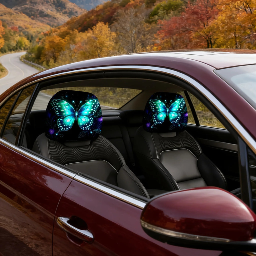 2-Pack Glow-in-the-Dark Butterfly Floral Car Headrest Covers Car Headrest Covers HIP
