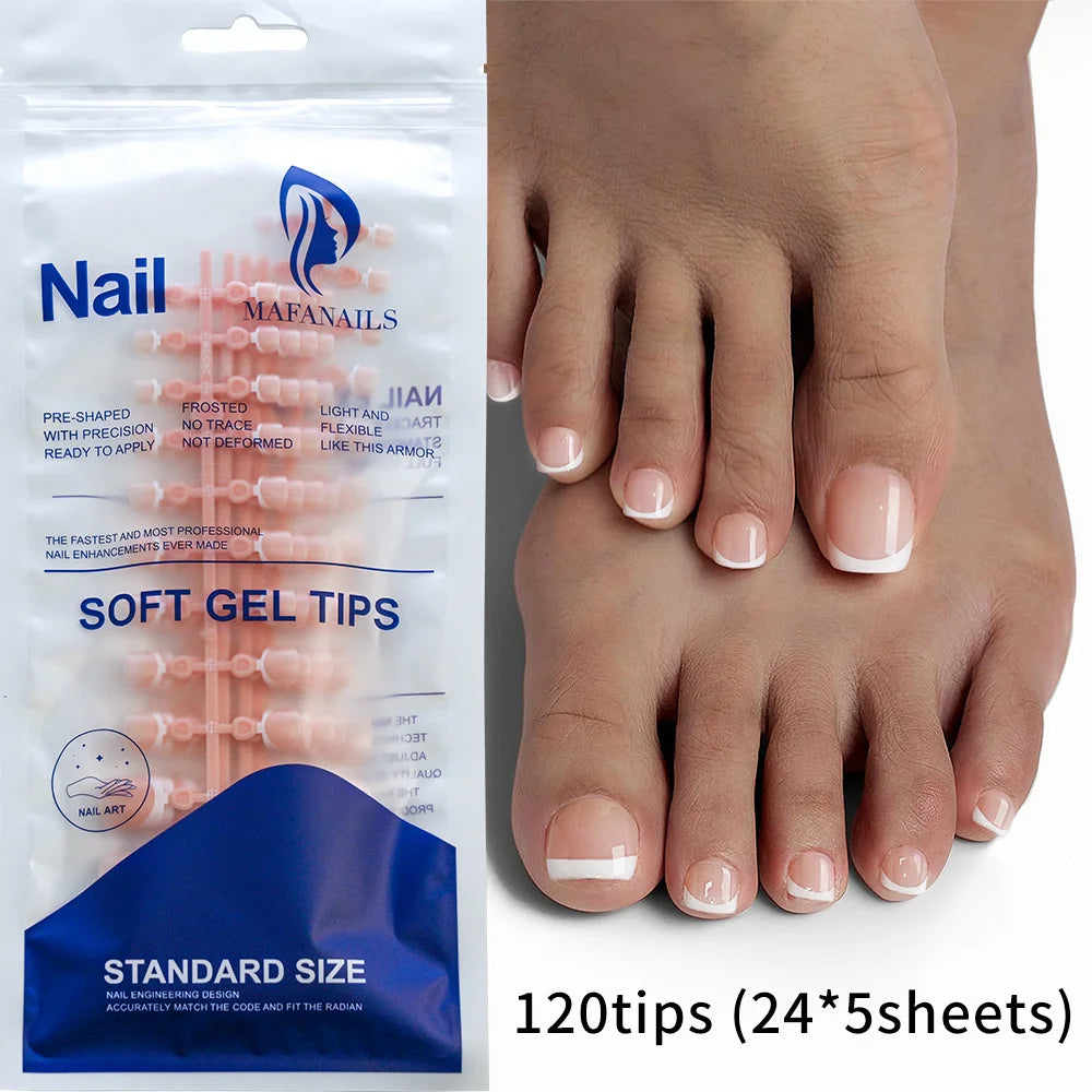 120Pcs Glossy Nude Pink French Press-On-Toenail Set 1*Box Short French Square Fake Toe Nails Solid-Color Manicure Toenails Tips HIP 5