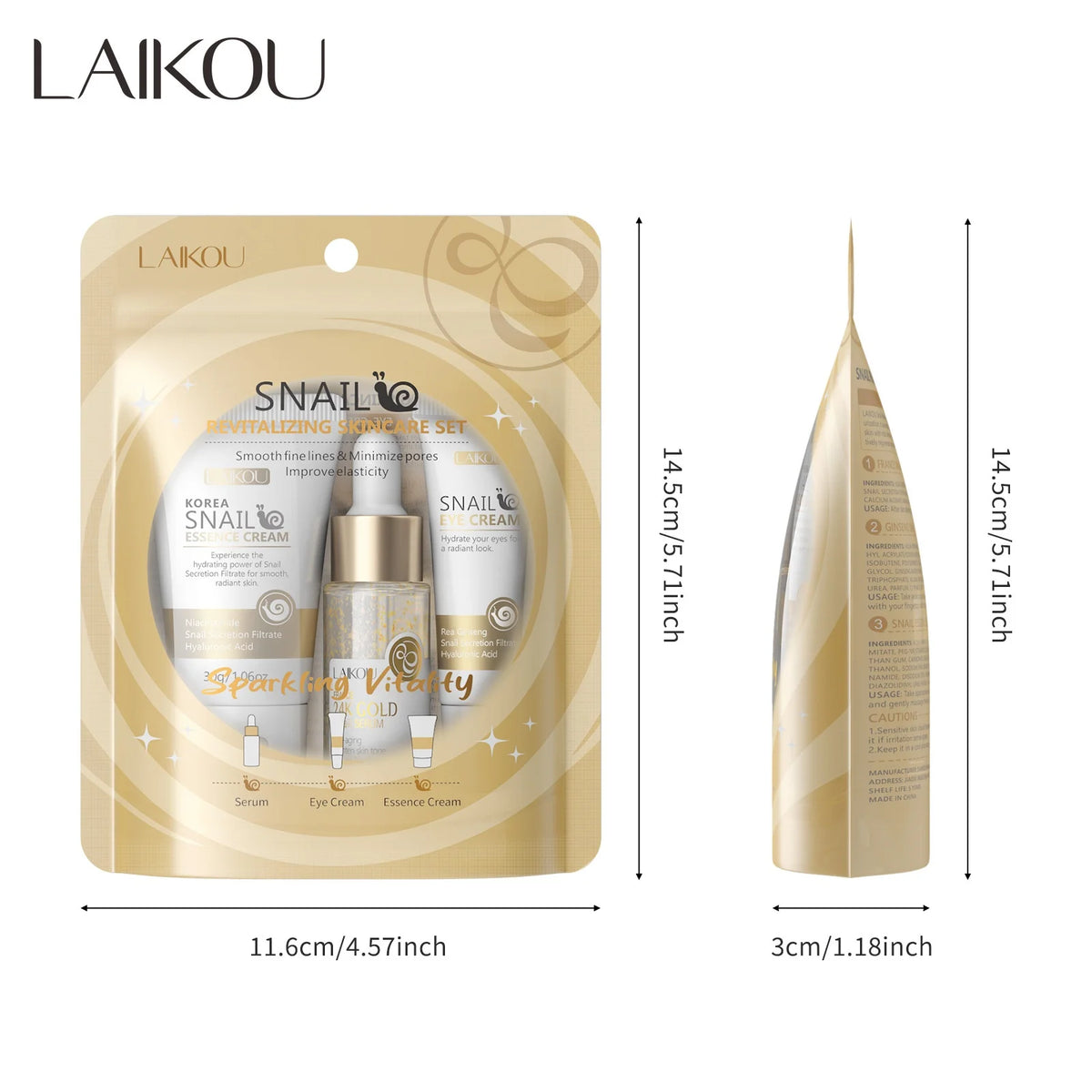 LAIKOU 24K Gold Snail Serum Eye Cream & Essence Set Skincare Serum Set HIP 01