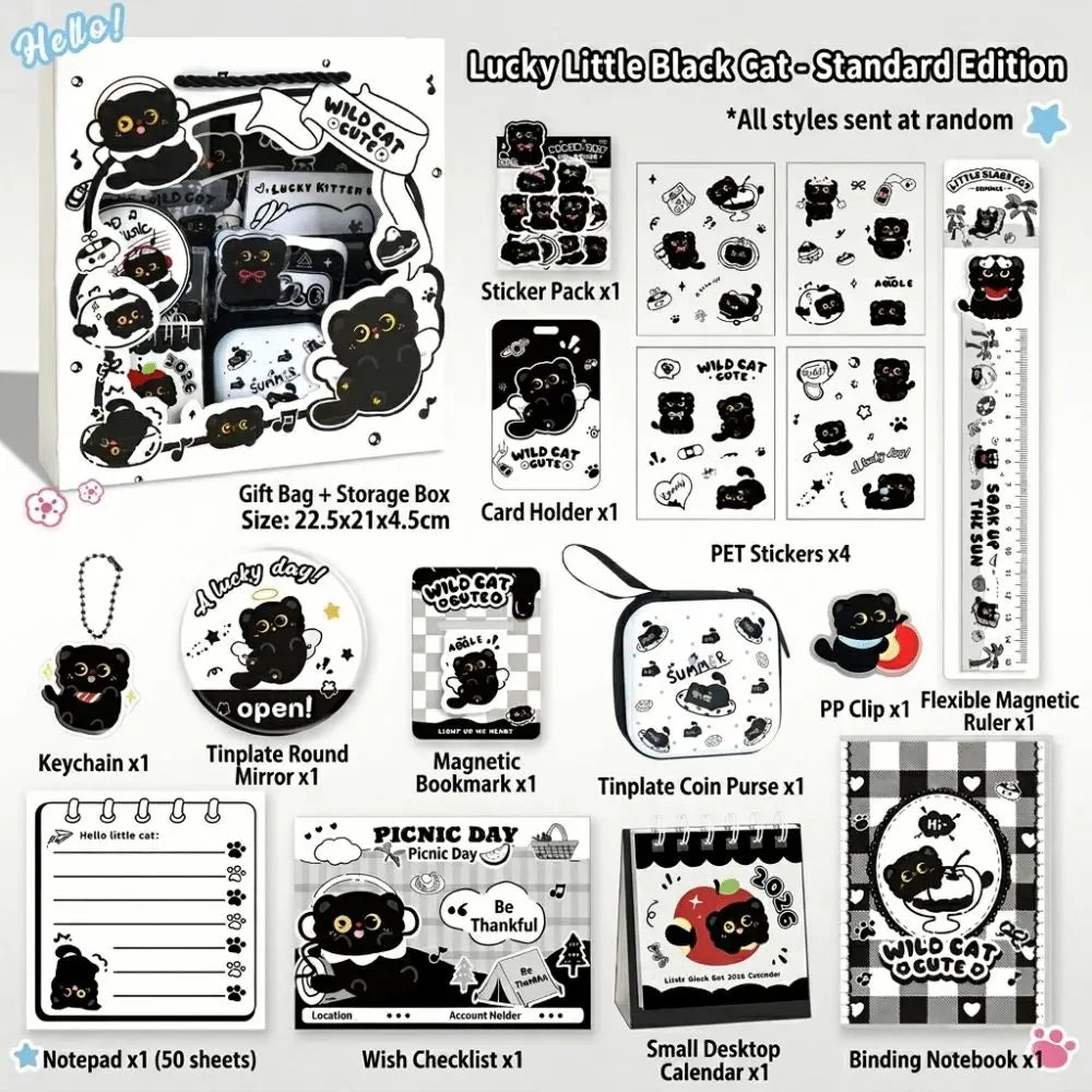 Kawaii Black Cat Stationery Gift Set with Ruler & Stickers Stationery Gift Set HIP