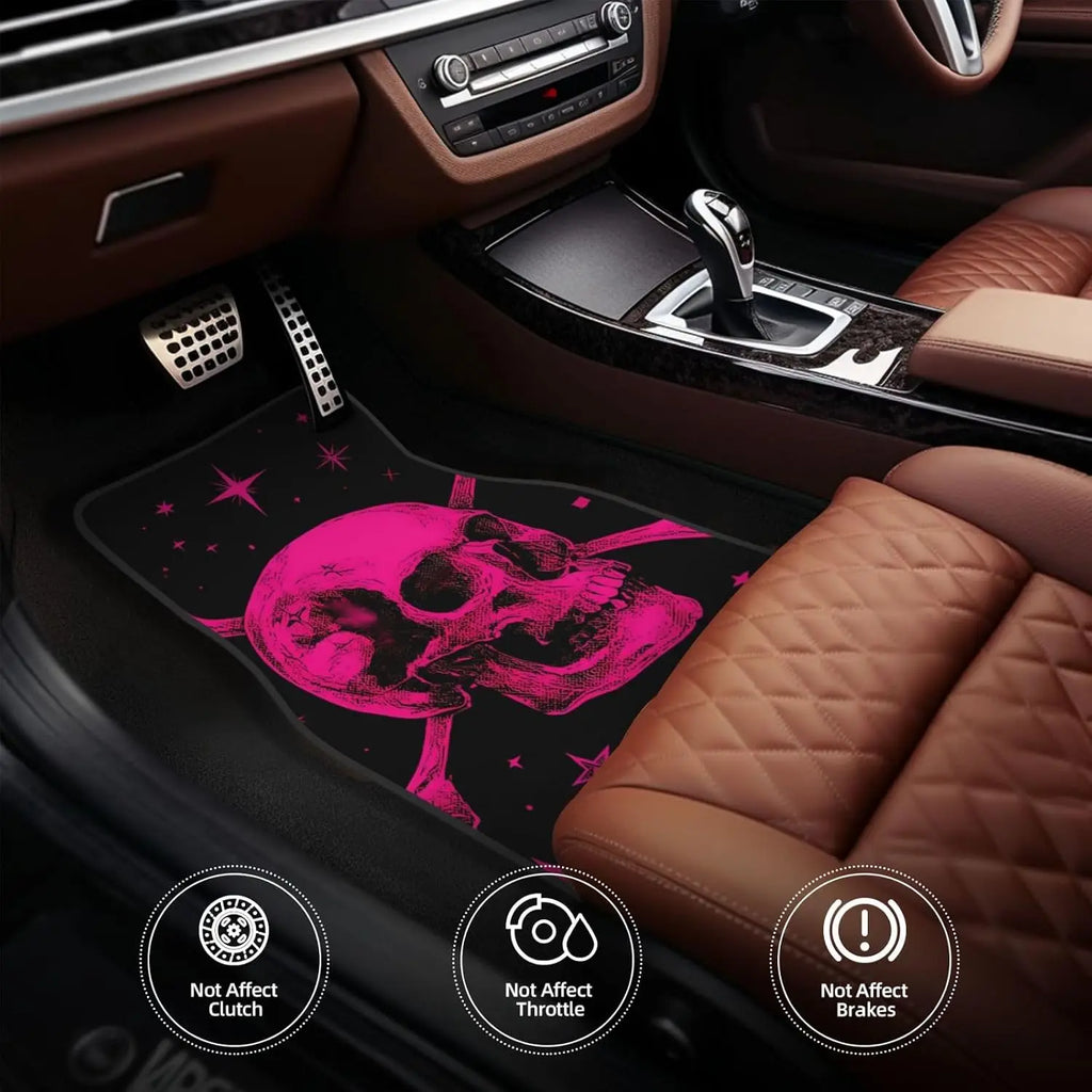 Hot Pink Skull Car Floor Mats – 4-Piece All-Weather Set Car Floor Mat Set HIP