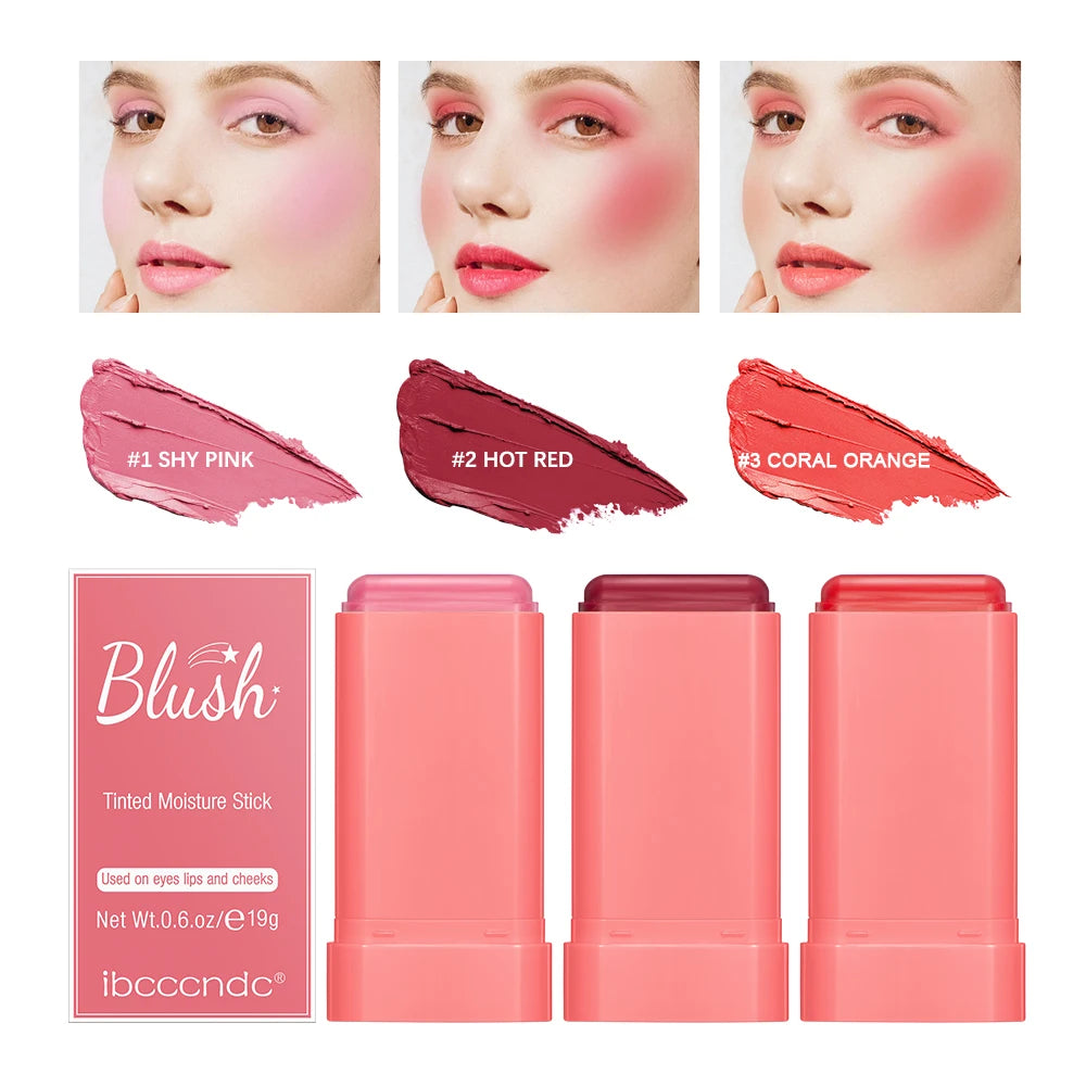 Blush Stick Long Lasting Blusher Cosmetics Pink Blush in Bar Korean Palette Smudge-Proof Multi-Use Blush Stick Cosmetics HIP