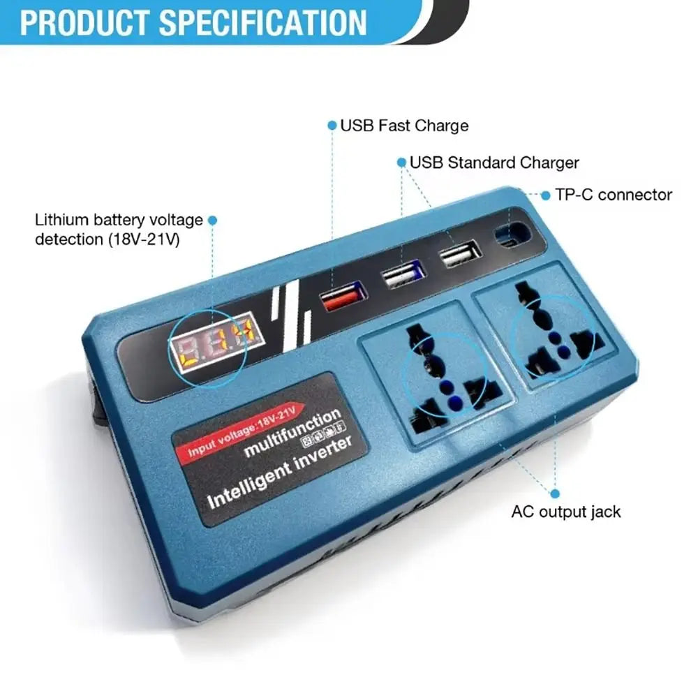 120W Battery Inverter 18V–21V to 220V AC with USB & Type-C Power Battery Inverter HIP