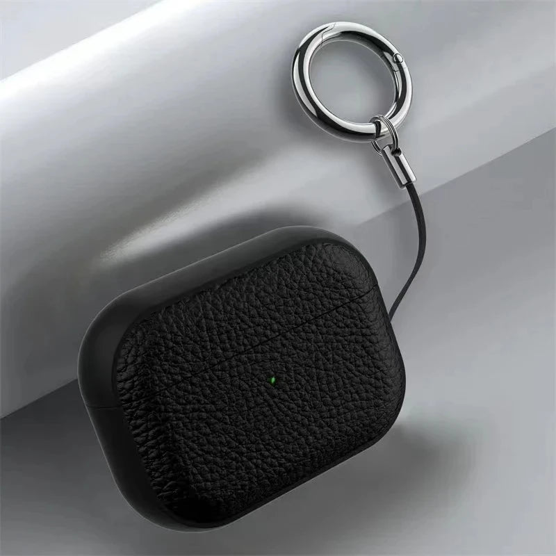 Lychee Leather AirPods Case with Hook Strap | Pro 1 2 3 4 Earphone Case HIP