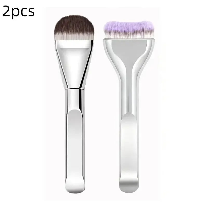 2-Pack Flat Foundation Brushes – Synthetic, Streak-Free Finish Foundation Brush Set HIP C811-Silver-1set