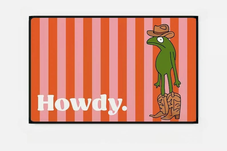Howdy Cowboy Frog Funny Welcome Doormat – Anti-Slip Novelty Doormat HIP 1 50x80cm-Felt