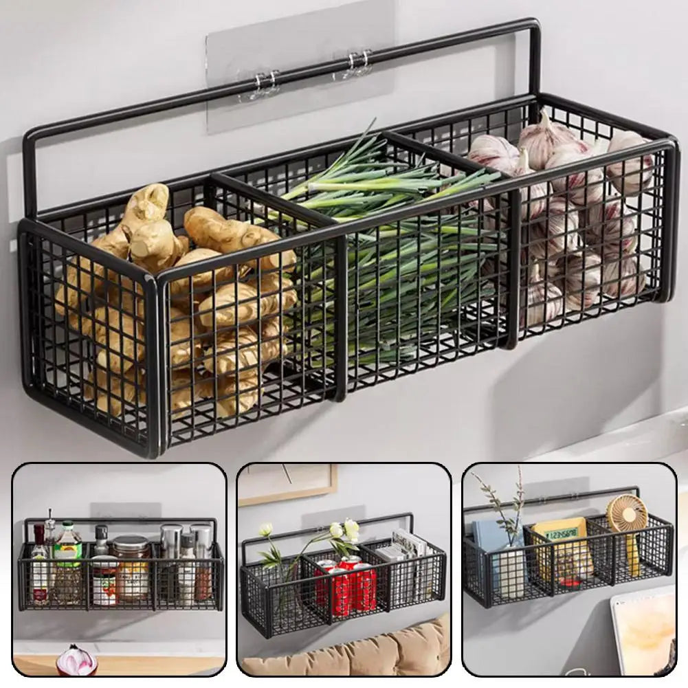 Multifunctional Kitchen Rack Wall Mount Storage Basket Onion Ginger Garlic Spice Condiment Storage Organizer Shelf For Kitchen HIP