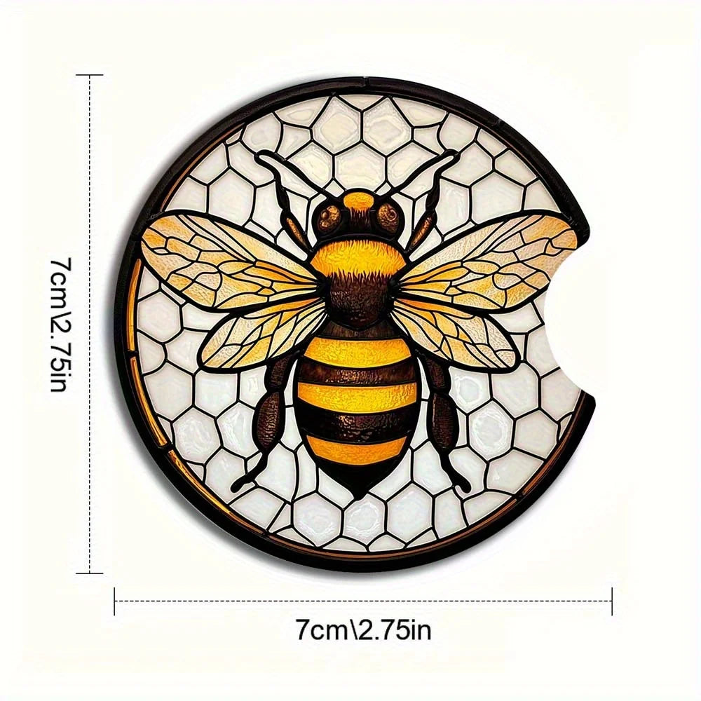 2-Pack Bee Honeycomb Car Cup Holder Coasters – 2D Printed Car Cup Holder Coaster HIP