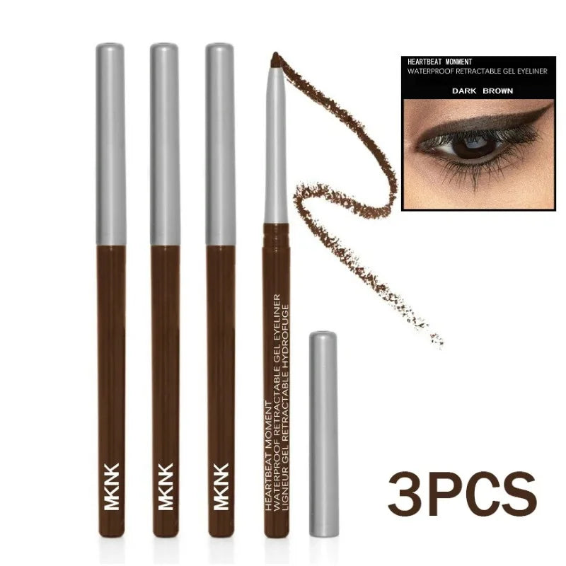 1-3pc Waterproof Black Eyeliner Pencil Smudge-proof Long-lasting Dark Brown Cream Gel Eye Liner Pen Beginner-Friendly Eye Makeup HIP Dark Brown-3pcs