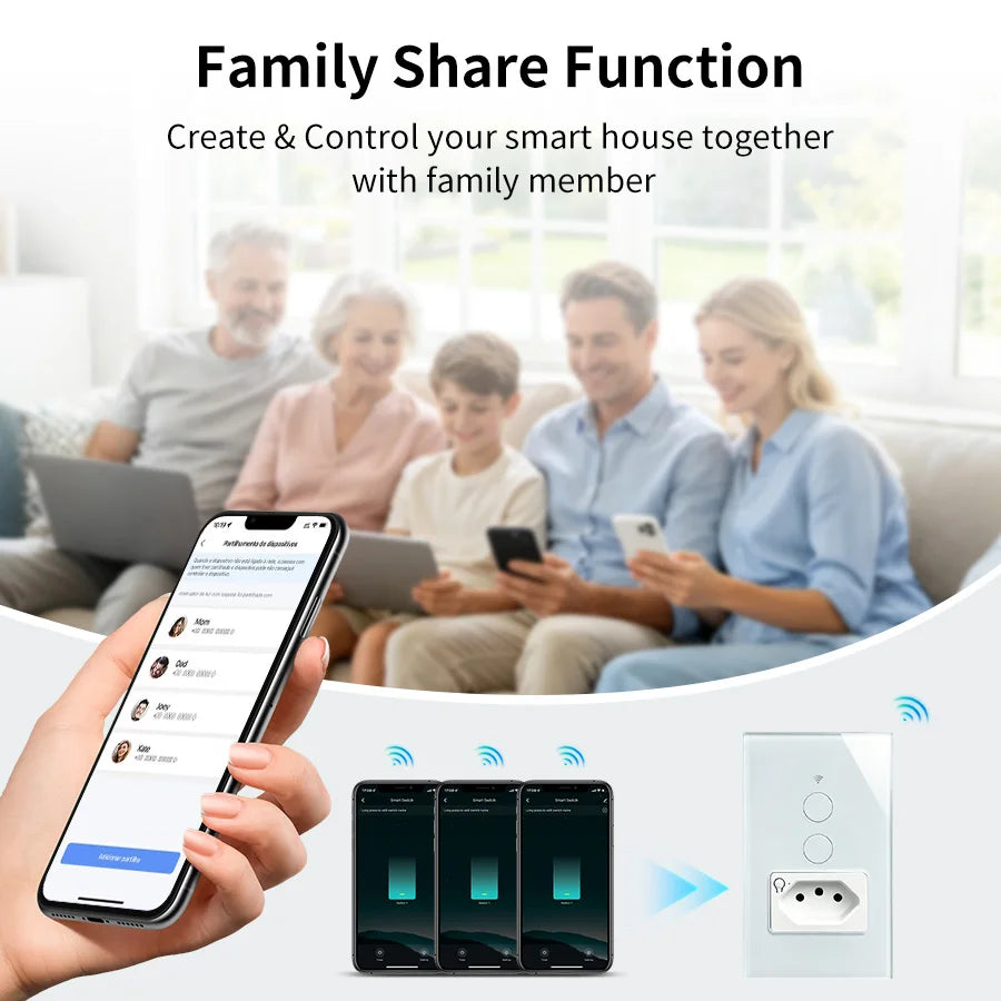 Tuya WiFi Smart Light Switch With Brazil Socket Touch Wall Switch Smart Life APP Remote Control Alexa Google Home 110V 220V HIP