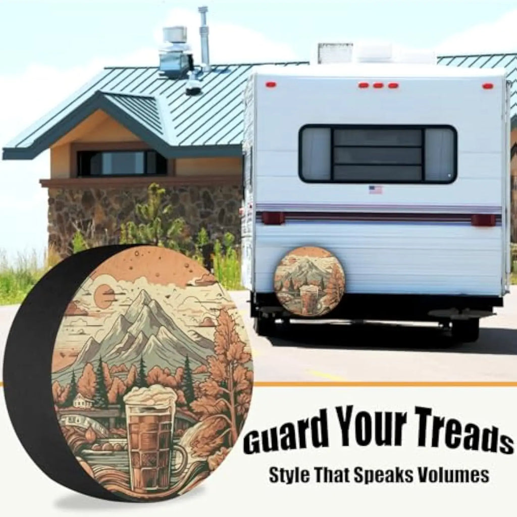 Mountain Beer Mug Spare Tire Cover – Weatherproof RV SUV Spare Tire Cover HIP