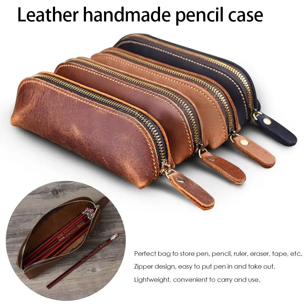 Retro Genuine Leather Pencil Case | Pen & Glasses Pouch Leather Pencil Case HIP