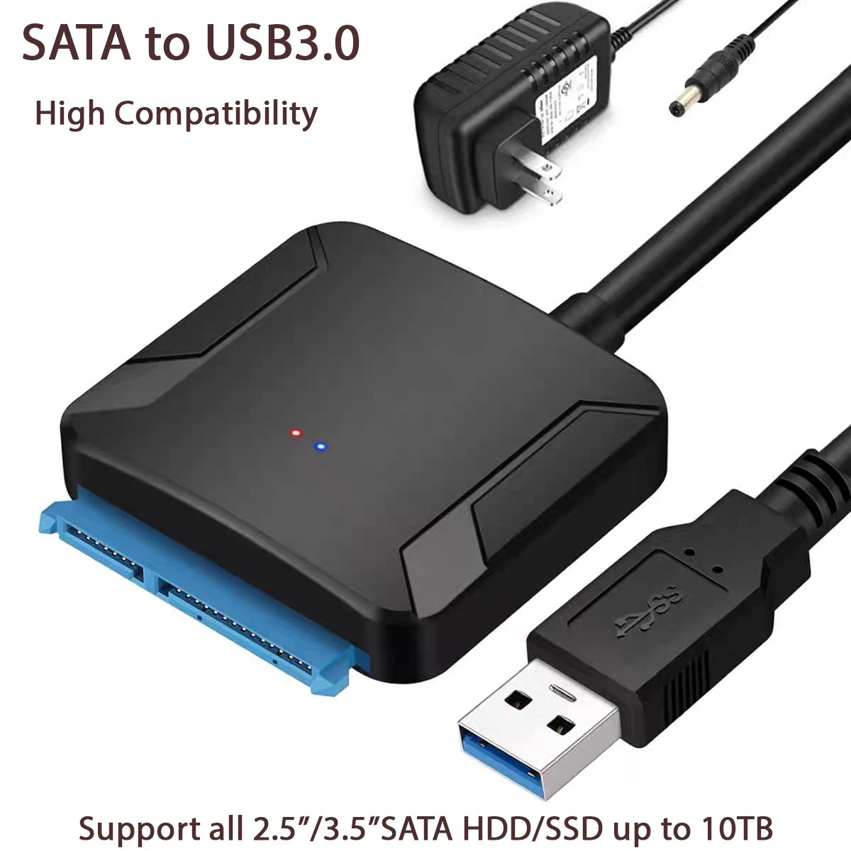SATA to USB3.0 Cable SATA III Hard Drive Adapter Converter for 2.5" 3.5" SSD HDD Hard Drive Disk with 12V/2A Power Adapterer HIP