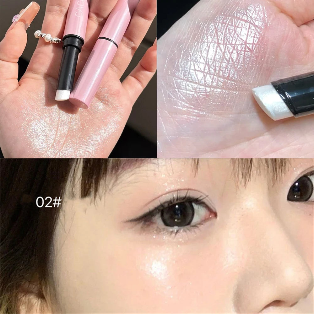 Sparkling Waterproof Eyeshadow Highlighter Stick Pink White Tint Shimmery Jelly Pearlescent Brightening Contours Makeup Pen HIP 02