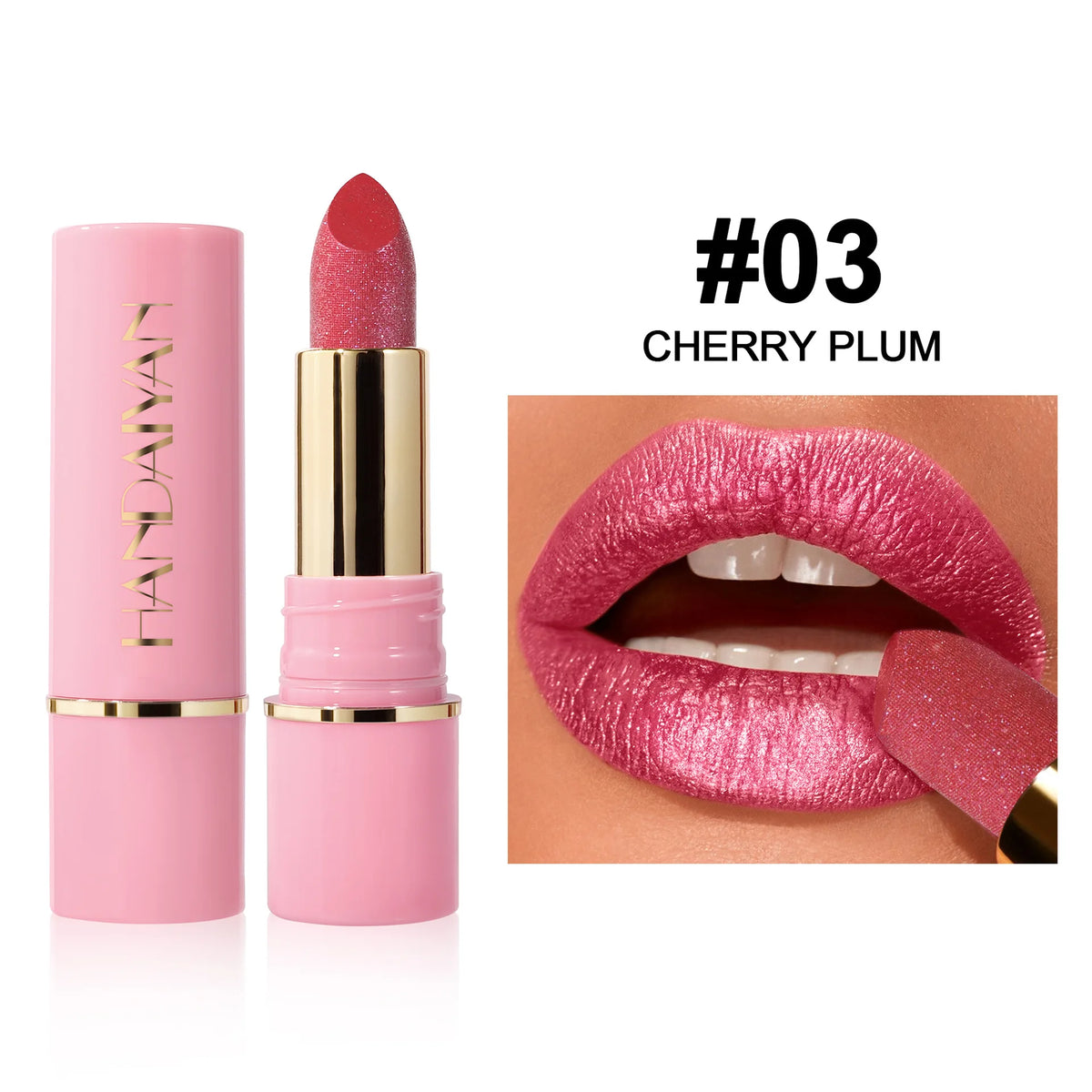 Handaiyan Glitter Diamond Lipstick – 8 Shades, Long Lasting Glitter Lipstick HIP 03 CHERRY PLUM Full Size