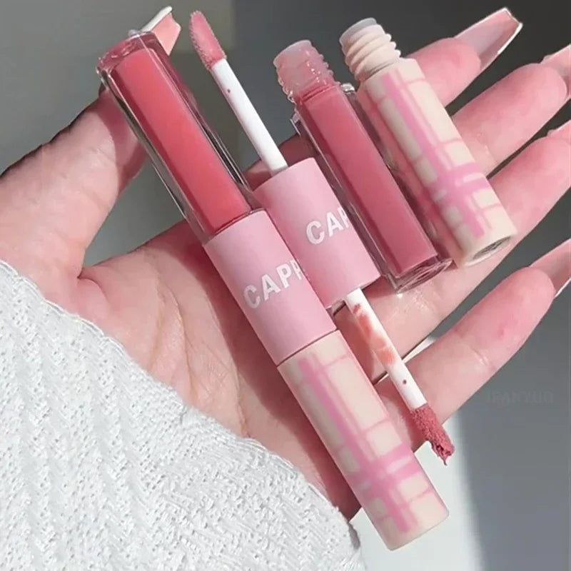 Double End Lip Glaze Sexy Long Lasting Red Tint Makeup Lip Mud Full Gloss Mirror & Matte Velvet Liquid Lipstick Korean Cosmetics HIP
