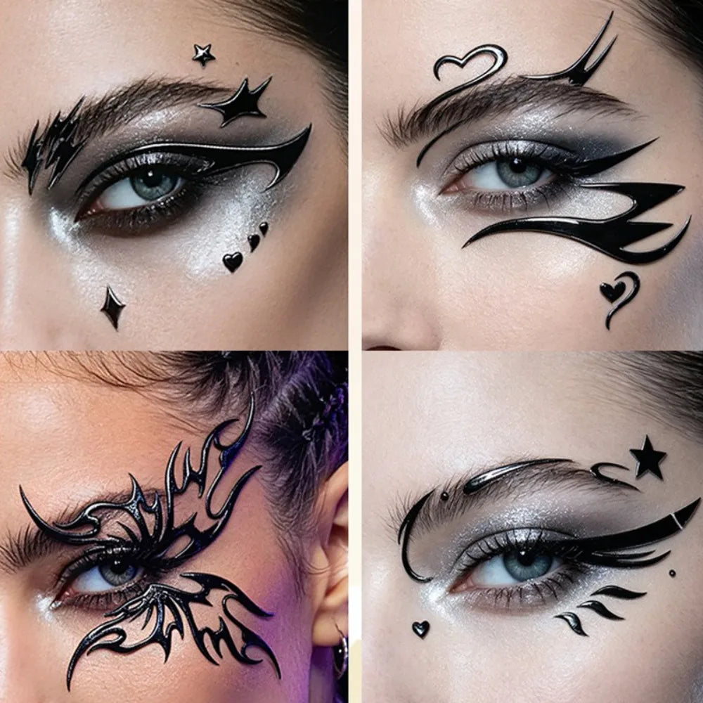 1/3Pcs Gothic Dark Style Eye Eyeliner Temporary Tattoo Stickers Waterproof Metallic Corner Festival Stage Party Makeup Decor HIP