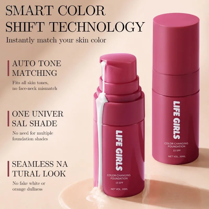 Color Changing Self‑Adjusting Foundation Lightweight Hydrating Long‑Wearing Oil‑Control Makeup Base Natural Daily Face Makeup HIP