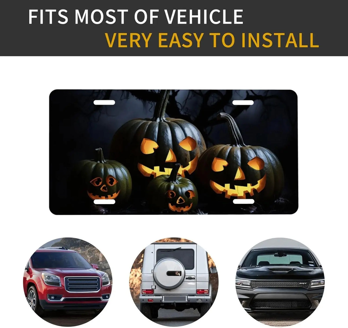 Halloween Pumpkin Aluminum Front License Plate Cover | 4 Holes Novelty License Plate HIP