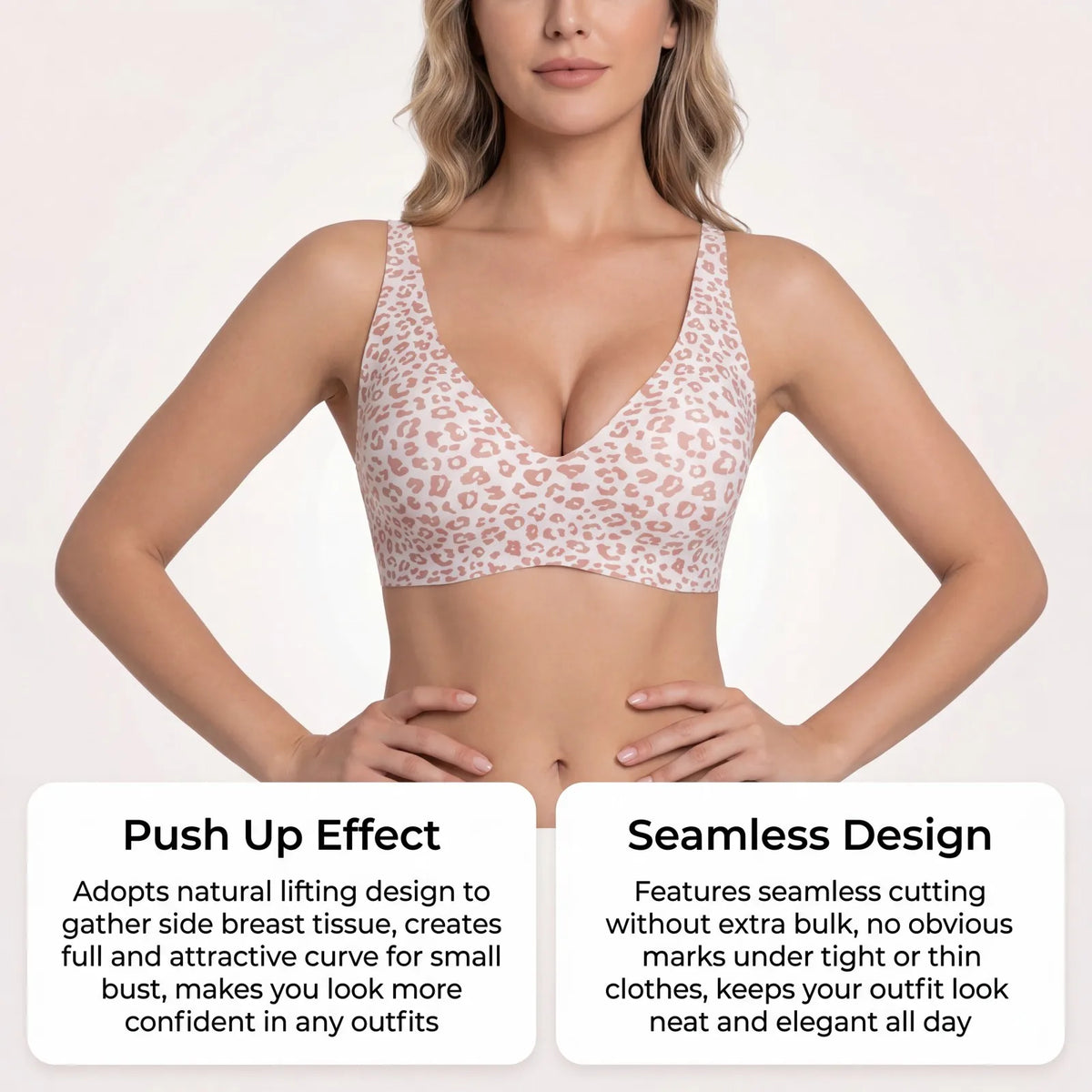 Zeriluna Women's Push Up Seamless Wireless Bra | Leopard Wireless Push Up Bra HIP