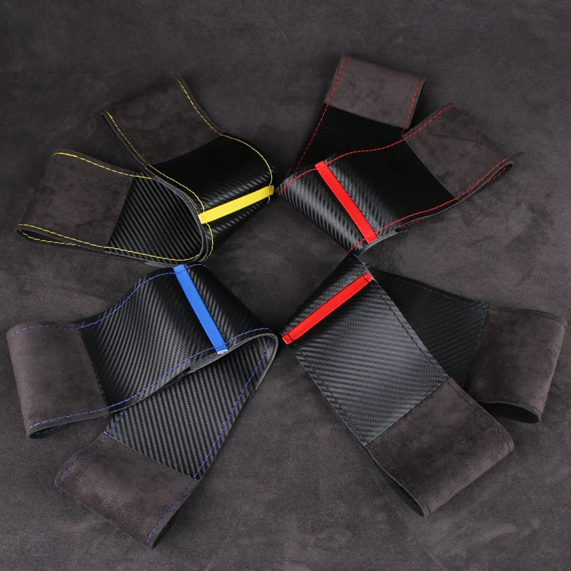 Carbon Fiber Suede DIY Stitch Steering Wheel Cover | Anti-Slip Steering Wheel Cover HIP