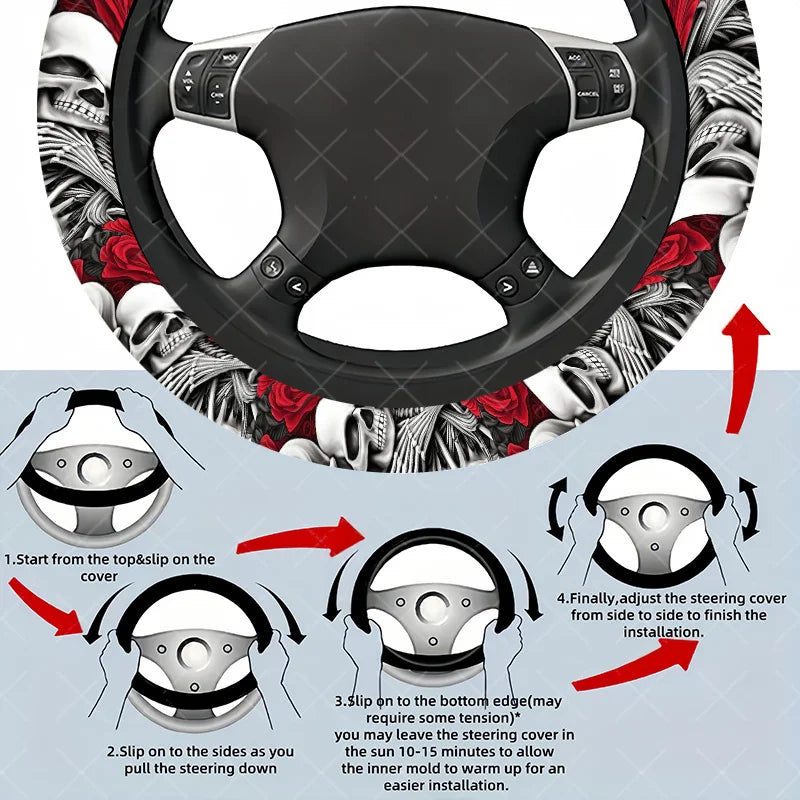 Skull & Roses Steering Wheel Cover – Universal Car & SUV Fit Steering Wheel Cover HIP