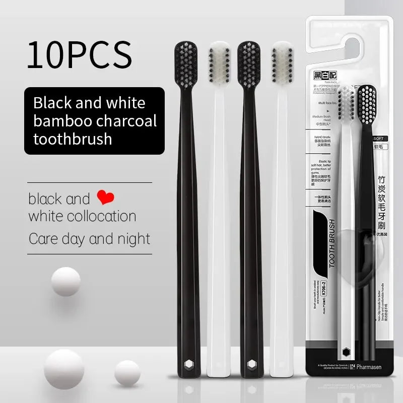 Bamboo Charcoal Soft Bristle Toothbrushes – 2–10 Pack | RUZOFO Toothbrush Set HIP