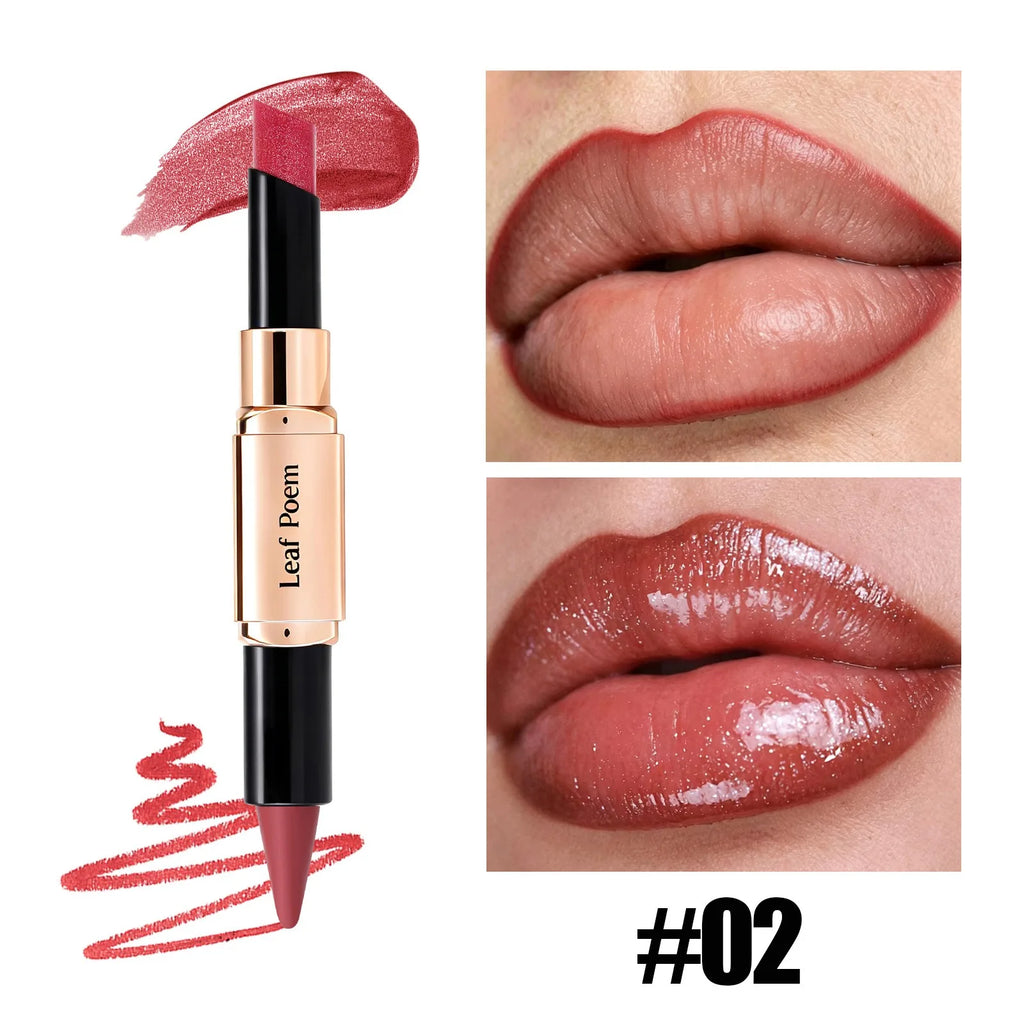 2‑in‑1 Slanted Tip Lip Liner Lipstick Matte Velvet Lip Contour Moisturizing Long Lasting Non‑dry Lip Makeup Daily Party Cosmetic HIP 02