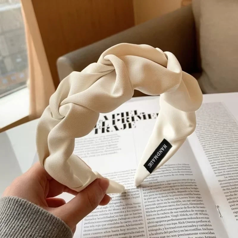 Women's Solid Color Cotton Fold Hair Hoop Headband Fashion Headband HIP C47-white 1pcs