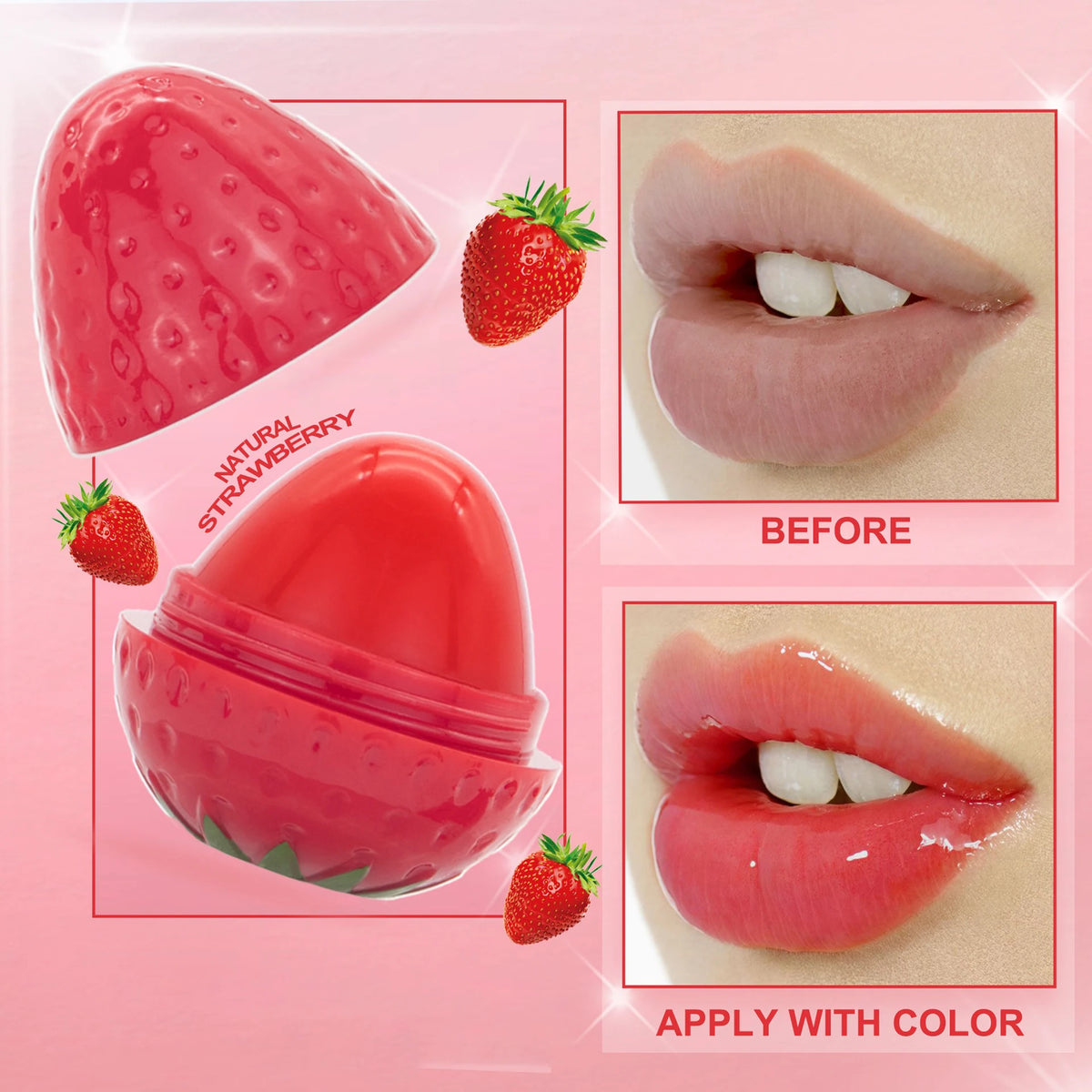 1/4Pcs Strawberry Lip Balm Long-Lasting Moisturizing Repair Hydrating Colored Tint Lipstick Clear Repairs Dry Lip Care Cosmetics HIP Red-1Pc